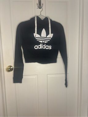 adidas Black Cropped Trefoil Hoodie for Women size XS